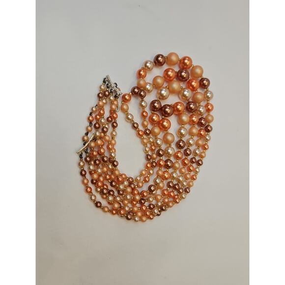 Vintage Faux Pearl 4 Strands 1950's Necklace Brown/Golden Made In Japan - Picture 6 of 6